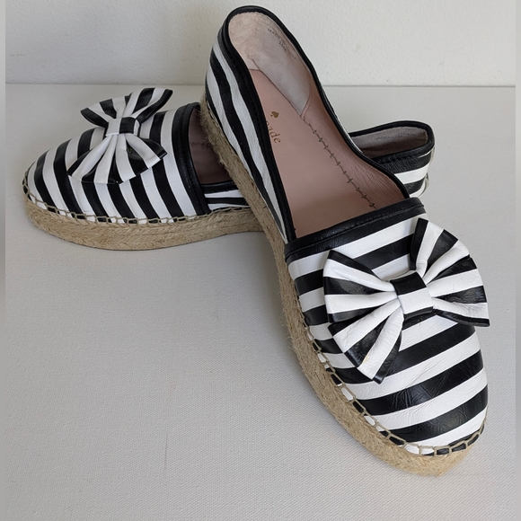 Kate Spade Linds Black & White Striped Bow Platform Espadrille Shoes Women’s 11M - Picture 1 of 9
